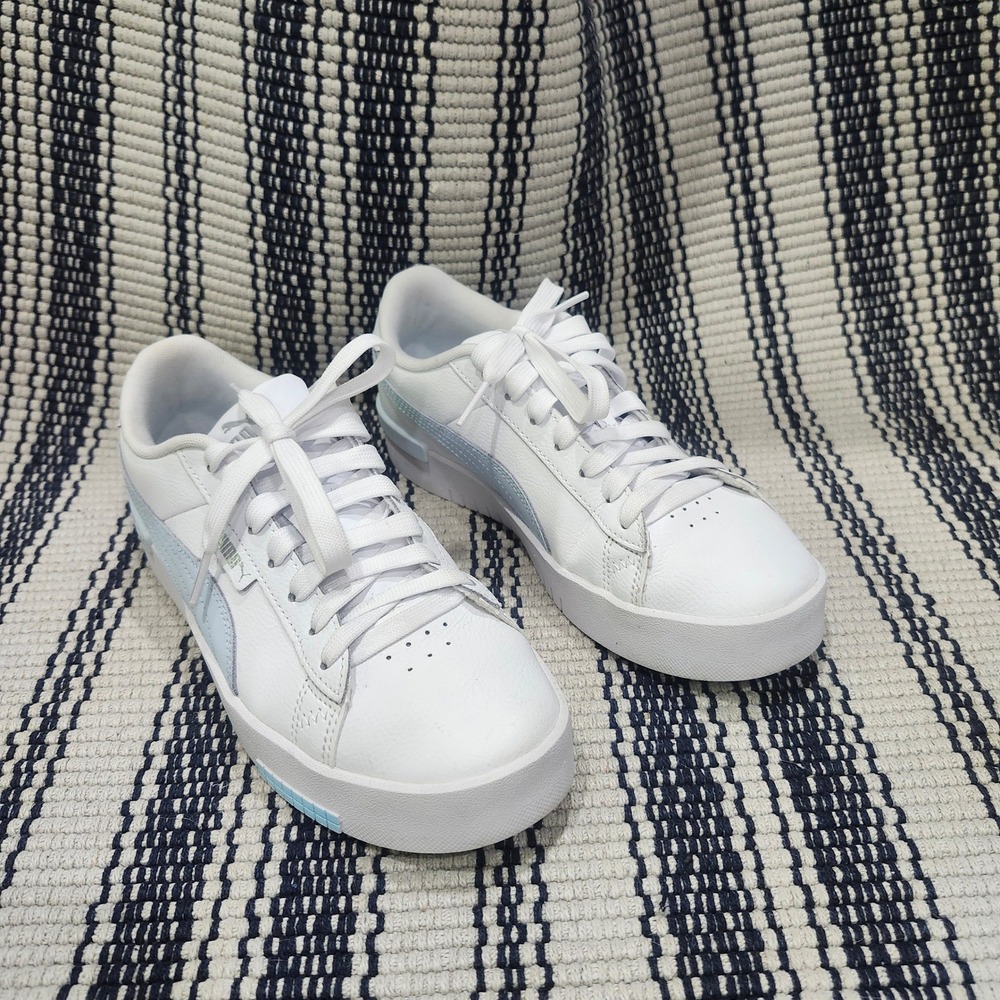 Puma Jada Womens White Light Blue Leather Platform Sneakers Low Top Shoes size 8
